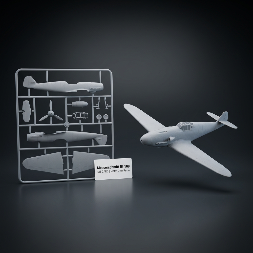WWII Fighter Bf 109 kit card and assembled model