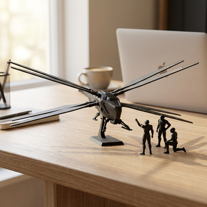 TitanCopter on a desk beside Titan-13 figures for scale