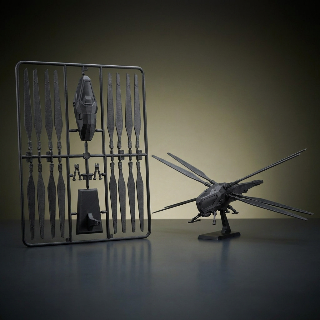 TitanCopter Kit Card sprue and assembled ornithopter