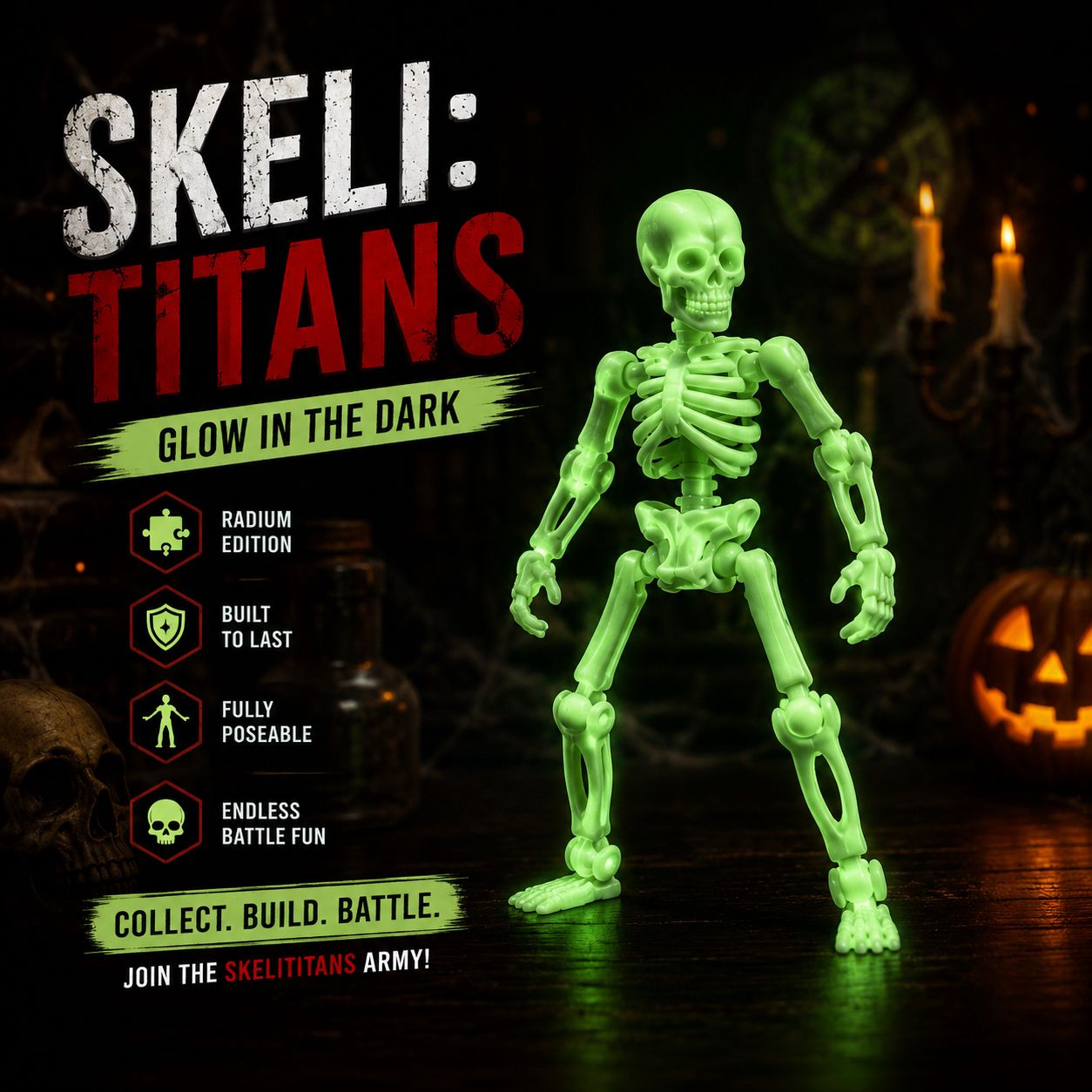 Skeli:Titans Glow in the Dark Radium Edition skeleton warrior — Halloween Titan Toys