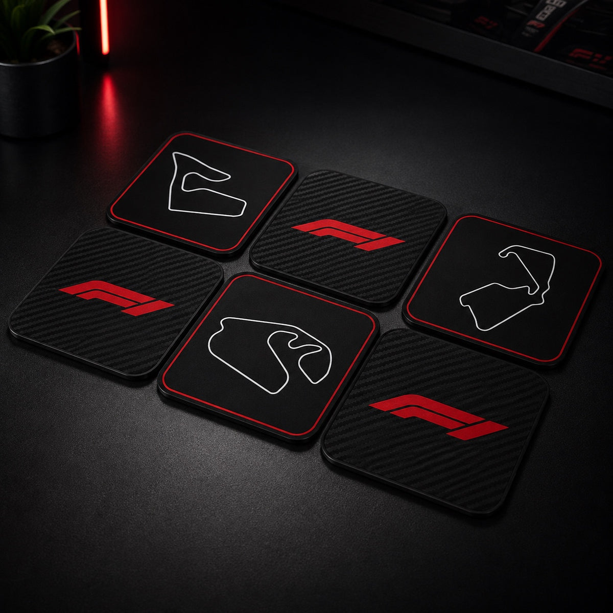 Titan Motorsport Coaster Set — full set of racing circuit and emblem coasters