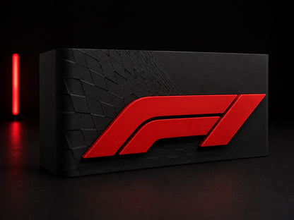 Titan Multi-Slot Desk Organizer — close-up of red racing-inspired emblem