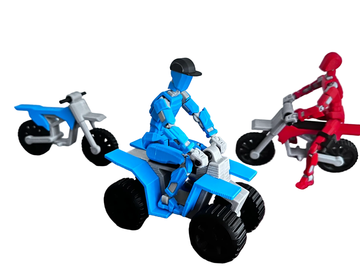 Red Rider Duo — blue + red dummy 13 riders on stunt bikes, real product shot