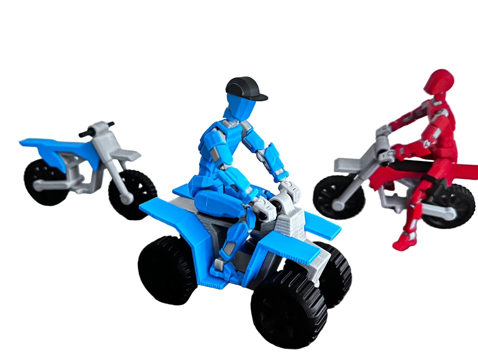 Red Rider Duo — blue + red dummy 13 riders on stunt bikes, real product shot