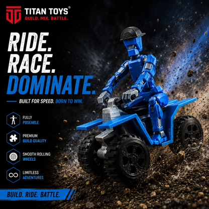 Off-Road ATV Quad ride race dominate — yellow Titan 13 on four-wheel stunt vehicle by Titan Toys