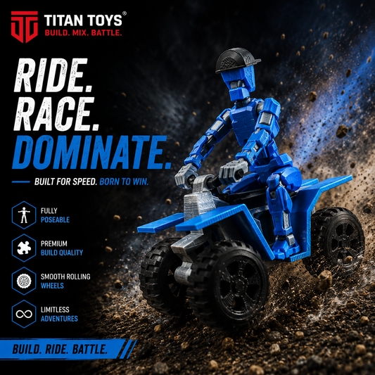 Off-Road ATV Quad ride race dominate — yellow Titan 13 on four-wheel stunt vehicle by Titan Toys