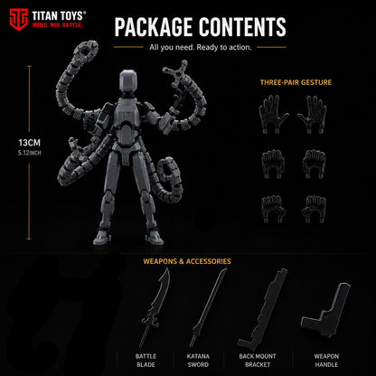 Black Titan 13 package includes — articulated figure with all hands, weapons and accessories, Titan Toys India