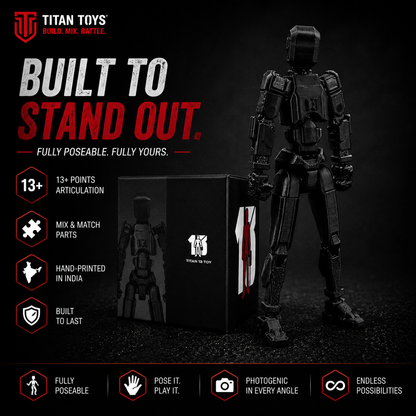 Black Titan 13 built to stand out — articulated 13-joint action figure by Titan Toys India