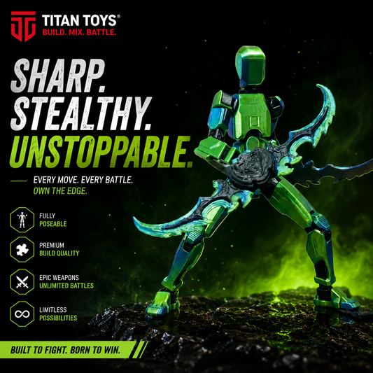 Green Titan 13 sharp stealthy unstoppable — 13-joint articulated action figure by Titan Toys
