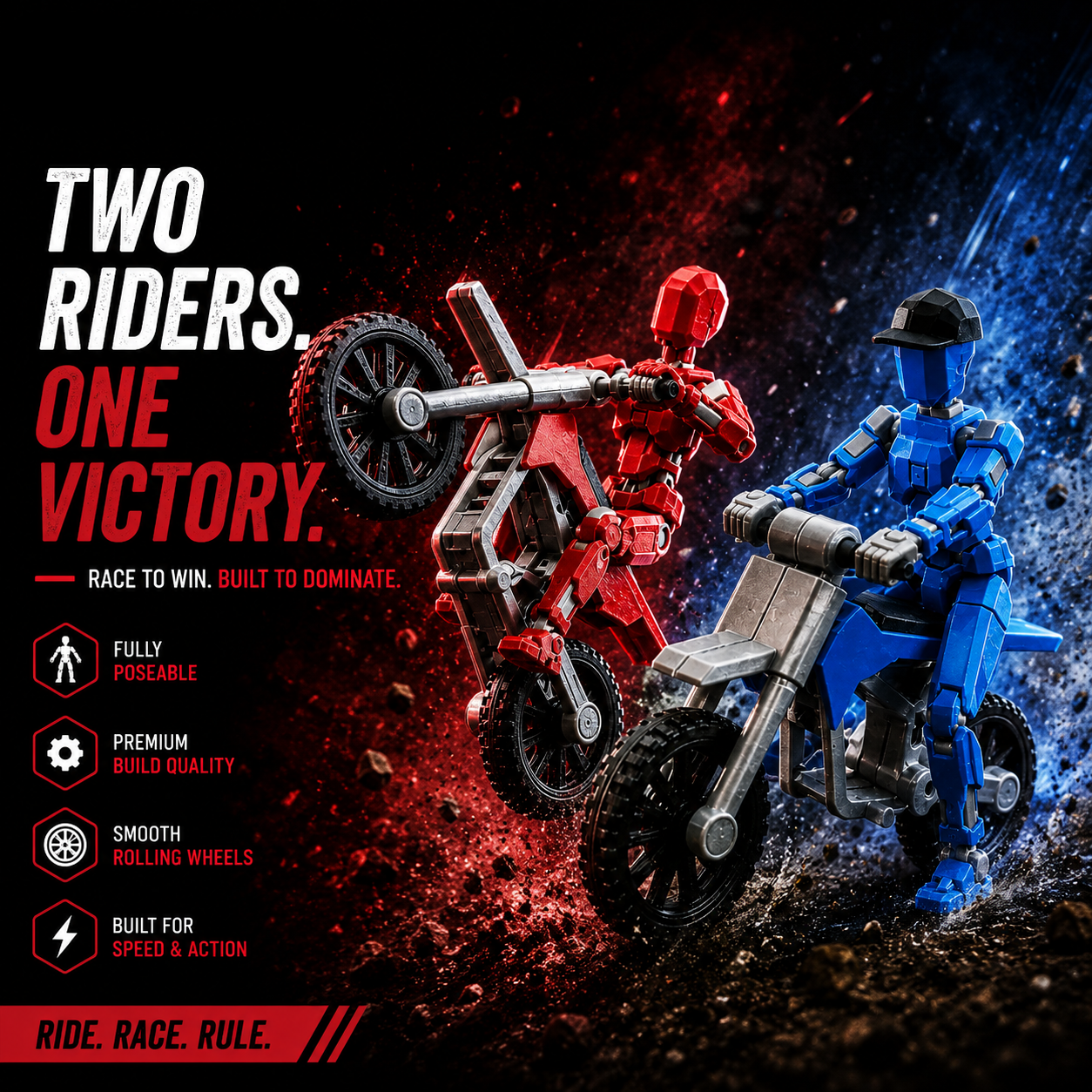 Red Rider Duo two riders one victory — red and blue Titan 13 figures with stunt bikes by Titan Toys