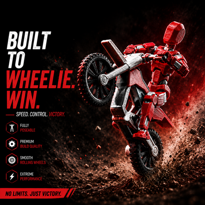 Red Rider Titan 13 built to wheelie win — articulated figure with stunt bike by Titan Toys India