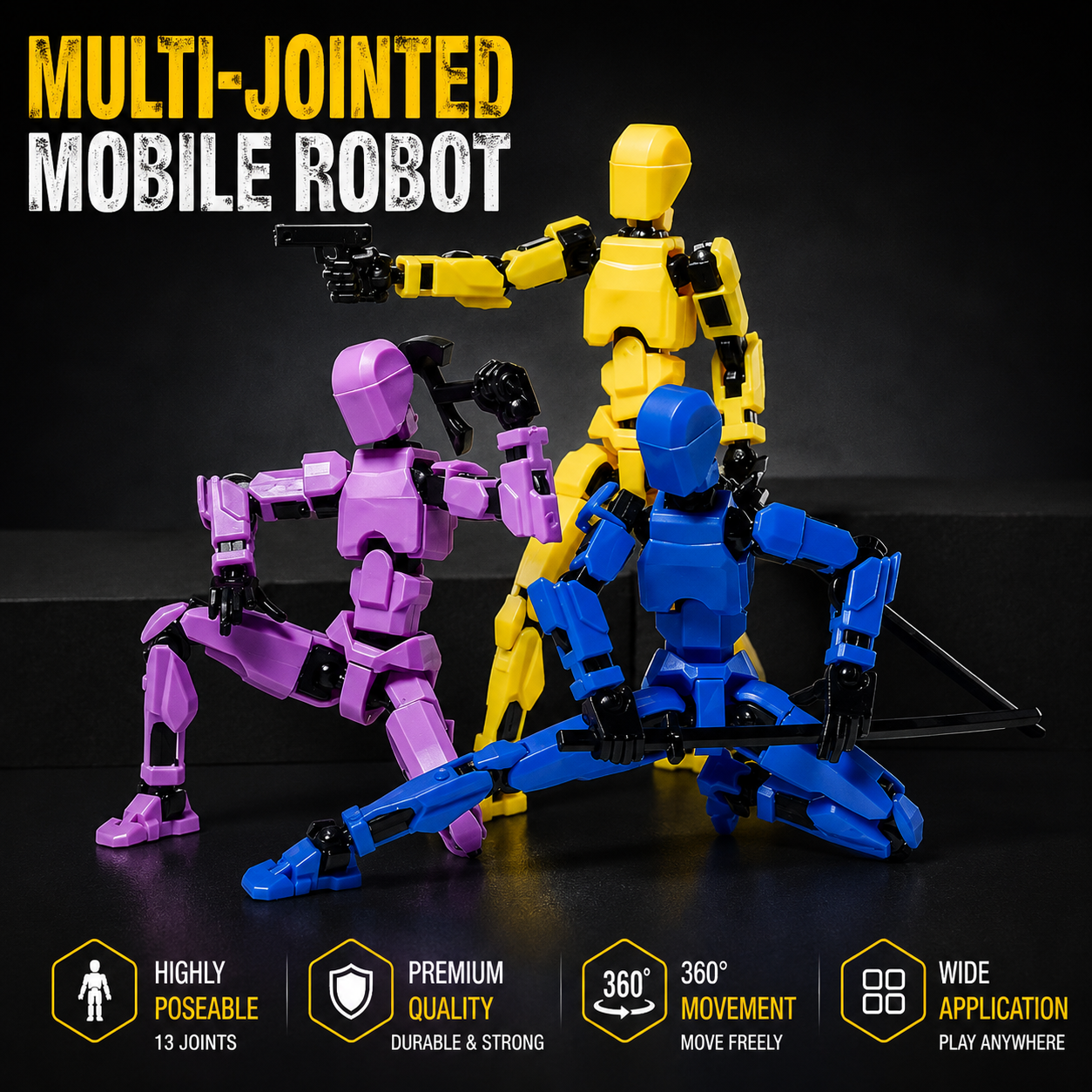Mixed-Colour Squad Titan 13 — multi-jointed mobile robots, purple pink and red articulated figures, Titan Toys