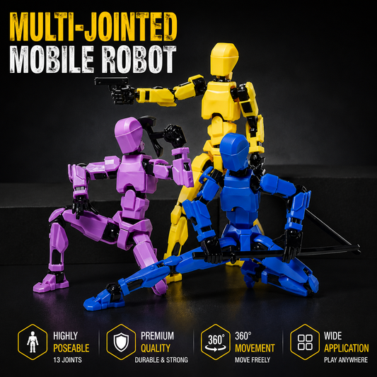 Mixed-Colour Squad Titan 13 — multi-jointed mobile robots, purple pink and red articulated figures, Titan Toys
