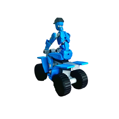 Blue ATV quad bike front view with rider