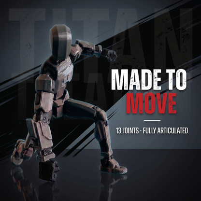 Titan Black action pose — made to move, 13 joints fully articulated