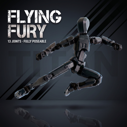 Titan Black flying-kick pose — fully poseable articulated figure
