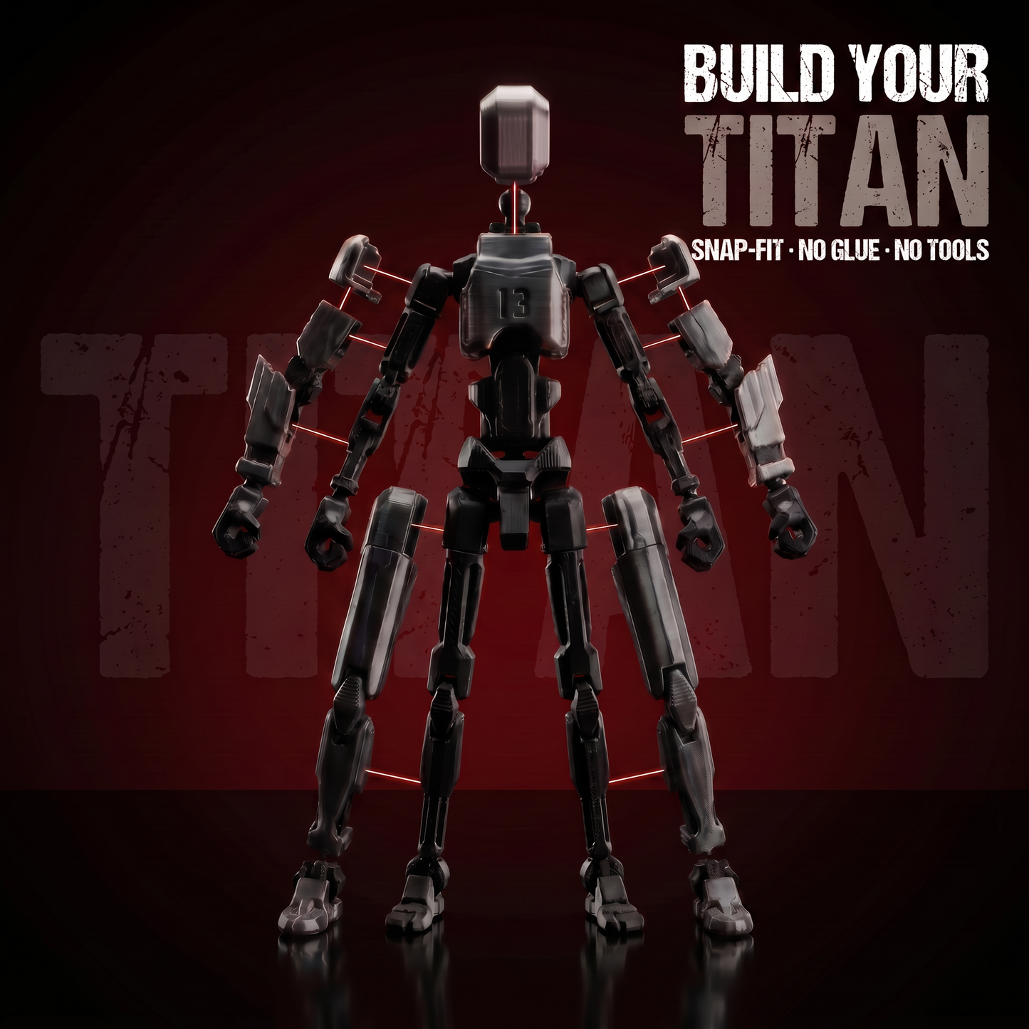 Titan Black assembly — snap-fit, no glue, no tools, exploded parts