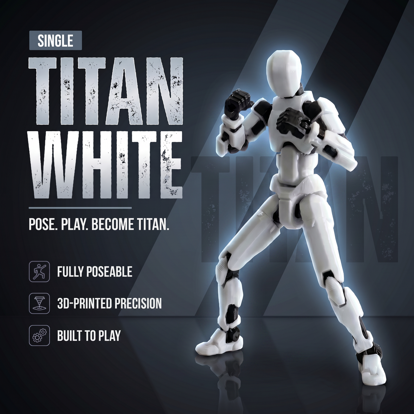 Titan White 13-joint poseable 3D-printed action figure — hero