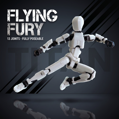 Titan White flying-kick pose — fully poseable articulated figure