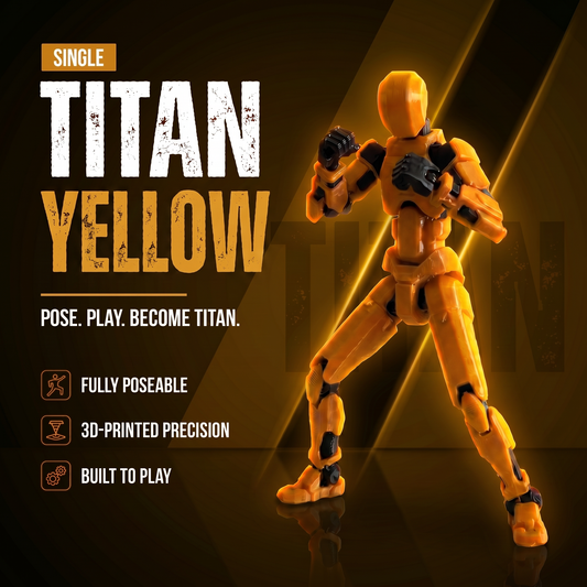 Titan Yellow 13-joint poseable 3D-printed action figure — hero