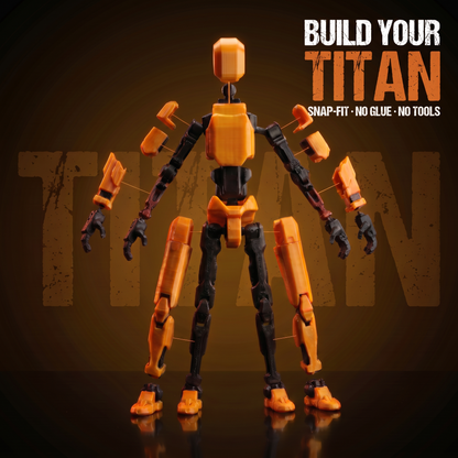 Titan Yellow assembly — snap-fit, no glue, no tools, exploded parts