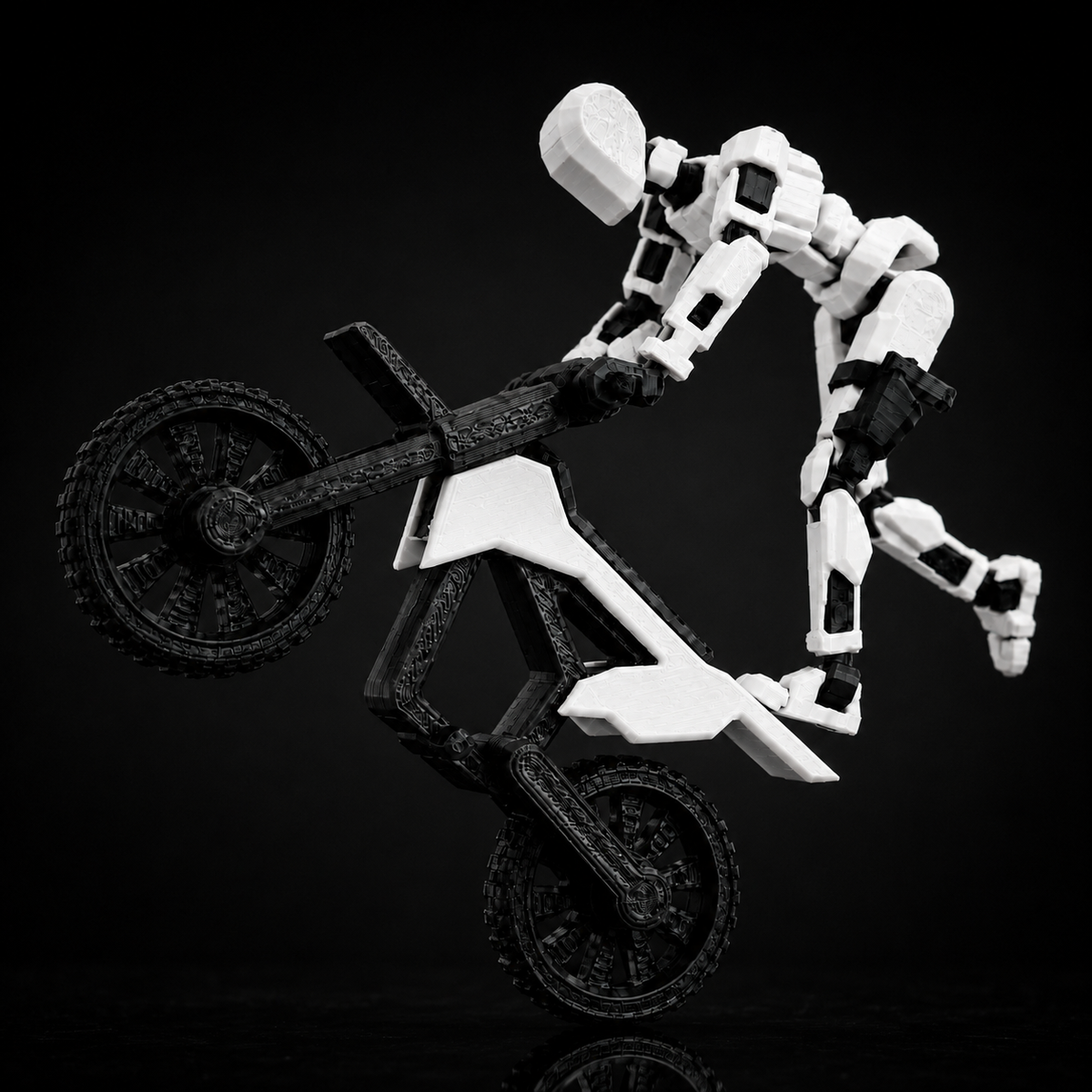White Rider Titan on stunt bike — dynamic action pose, Titan Toys