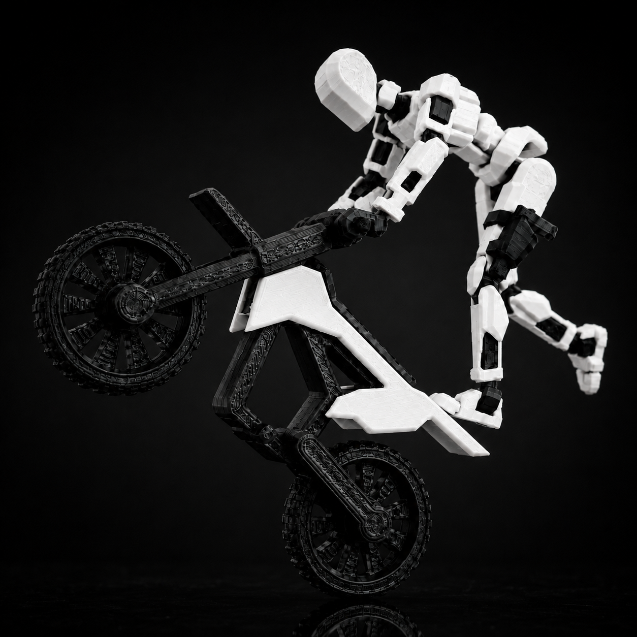 White Rider Titan on stunt bike — dynamic action pose, Titan Toys