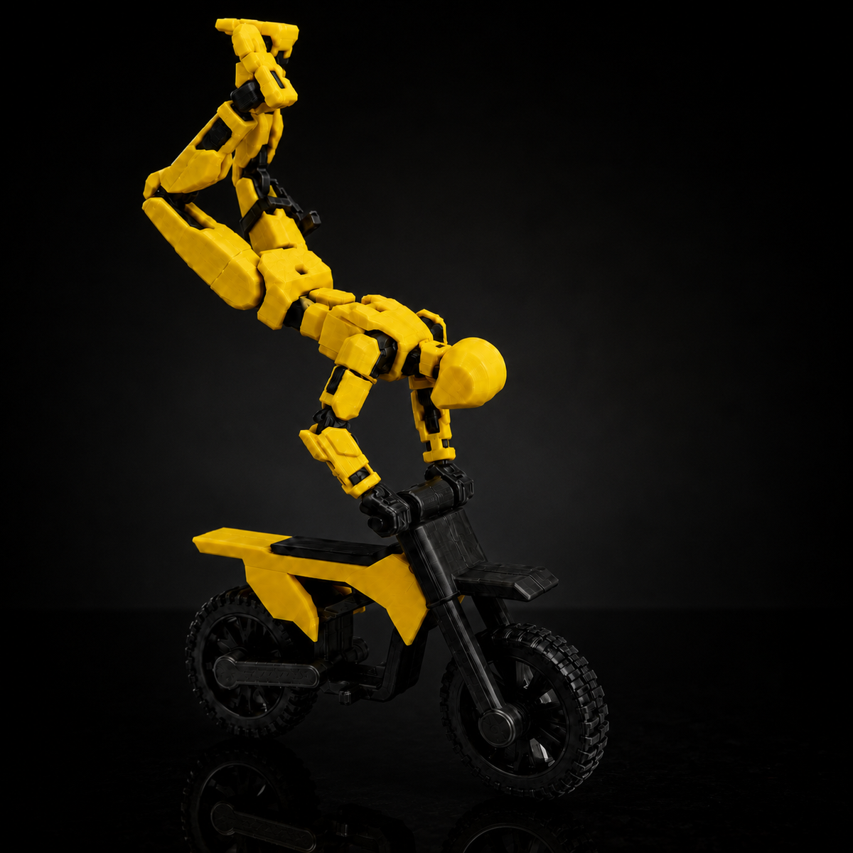 Yellow Rider Titan articulated figure with stunt bike, Titan Toys