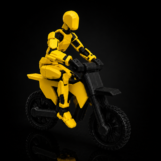 Yellow Rider Titan · The Radiant Racer — 13-joint articulated action figure with stunt bike, Made in India by Titan Toys